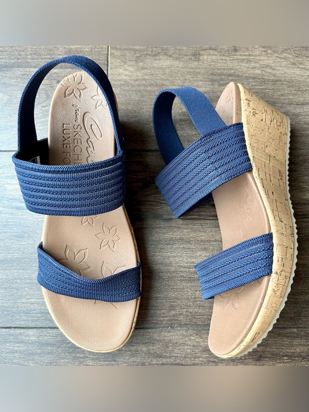 Skechers Cali Beverlee Sheer Luck Wedge Sandals - Navy Blue - Women's Size 10